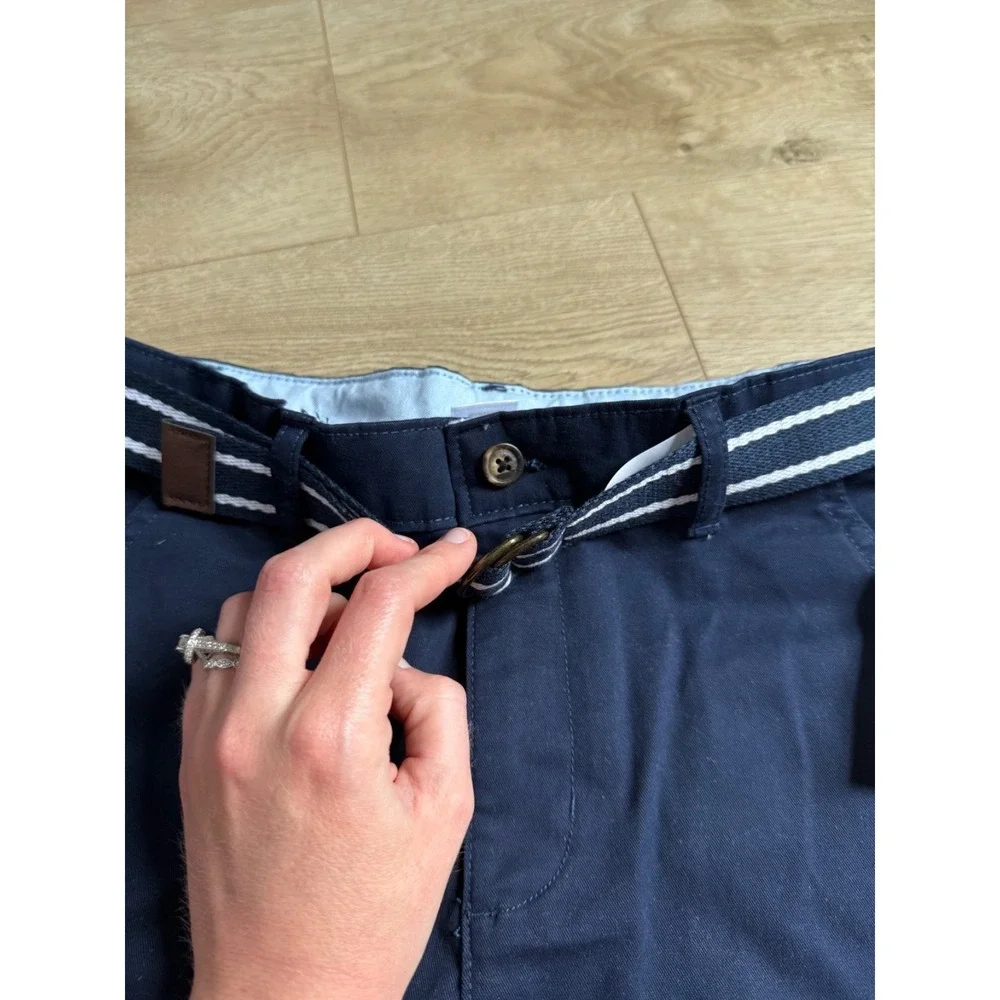 NWT Kids Boys nanotex Gymboree uniforms navy blue belted chino shorts size 12